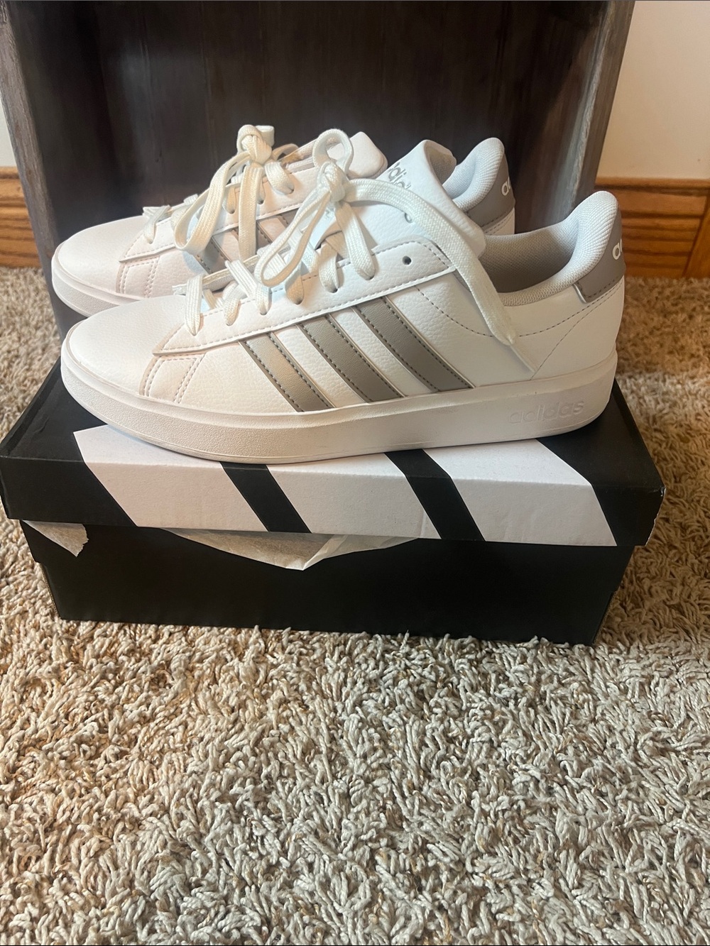 adidas Women's White Sneakers with Silver Accents